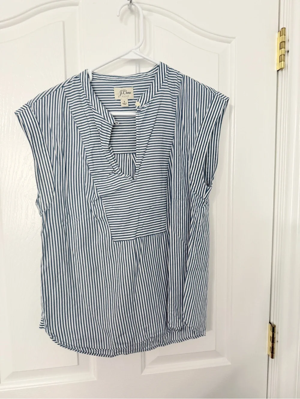 J. Crew Blue & White Striped Cap-Sleeve Blouse